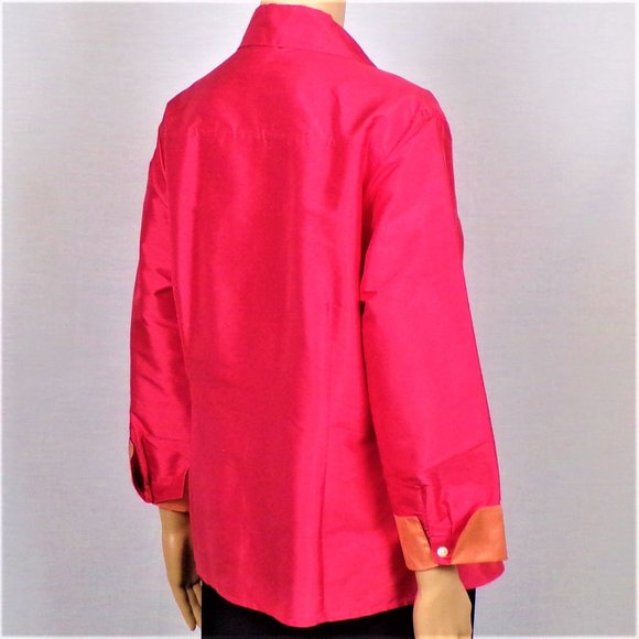 SILK! ISABELA D. size 14 orange long-sleeve shirt/blouse 100% silk DC only - Picture 6 of 14